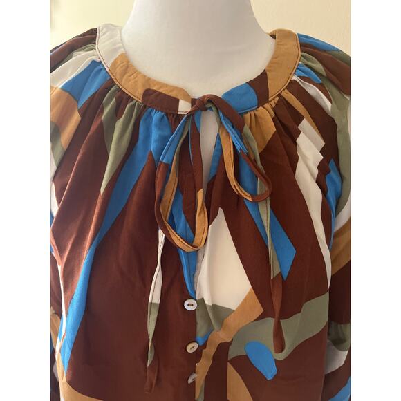 NWT August Sky Blouse Brown Blue Size Small - Picture 3 of 9